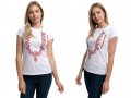 Нова дамска бяла тениска с трансферен печат Шевица, Етно мотив, България, снимка 12