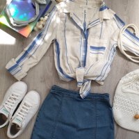 H&M Дамска риза бяло и синьо райе, снимка 1 - Ризи - 33809631