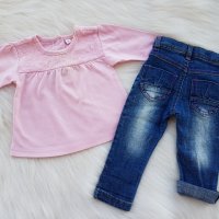 Дънки и блуза за новородено момиченце, снимка 6 - Панталони и долнища за бебе - 29558243