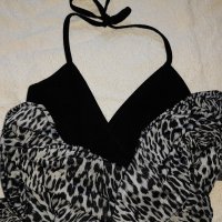 рокля - гръцко деколте, дълъг ръкав, сива леопардова шарка, снимка 1 - Рокли - 30375050
