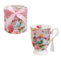 Луксозна чаша за чай в кутия "Лавандула" с капак и цедка /керамика/, снимка 4 - Чаши - 37767549
