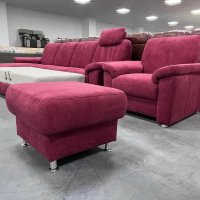 Червен диван от плат с лежанка ф-я сън,фотьойл, табуретка "ZE-EM09003", снимка 11 - Дивани и мека мебел - 39971489