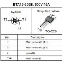 BTA16-600B 600V, 16A Triac in an insulated housing TO220, снимка 2 - Друга електроника - 31779748