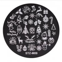 STZ-M09 Коледен Коледна кръгла плочка / щампа шаблон за печат на нокти маникюр, снимка 1 - Продукти за маникюр - 31672495