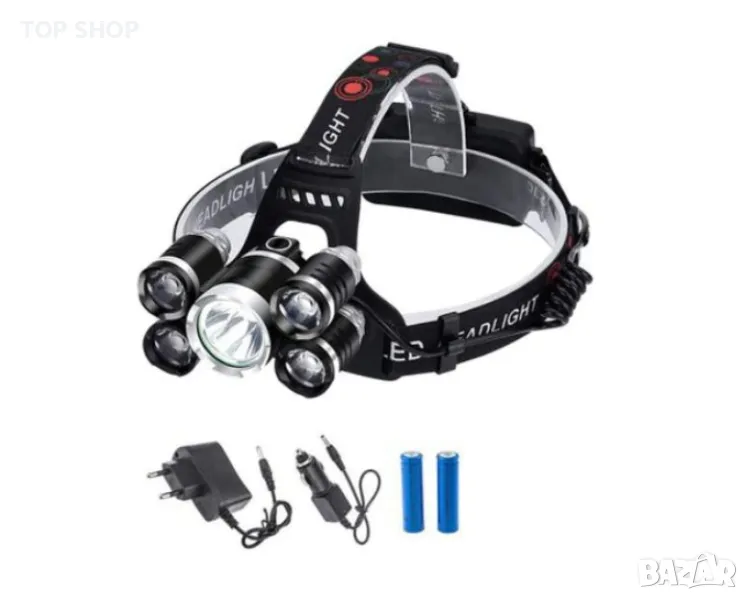 Челник Фенер с 5 светодиода, 30W, 8000 лумена, С включен ZOOM и батерии, снимка 1