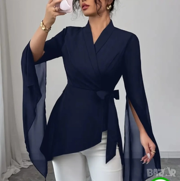 тъмно синьо сако с ефектен ръкав, снимка 1