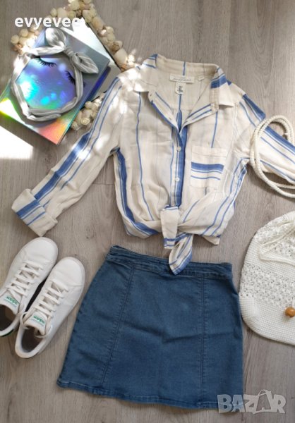 H&M Дамска риза бяло и синьо райе, снимка 1