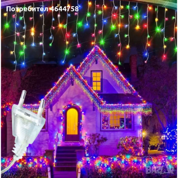 Коледна украса LED ресни 12 метра – водоустойчива инсталация с 8 режима на светене, идеална за дома,, снимка 1