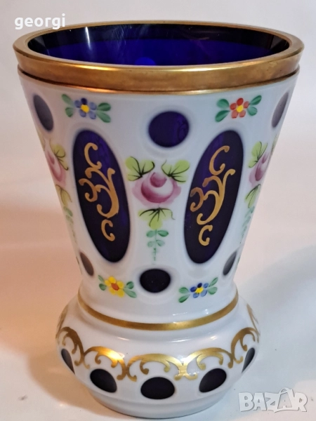 ваза Bohemia цветно стъкло с позлата , снимка 1