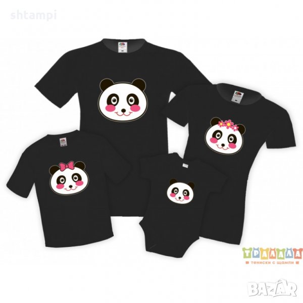 Семеен комплект тениски Panda Head Family Mommy Daddy Brother Sister Baby, снимка 1