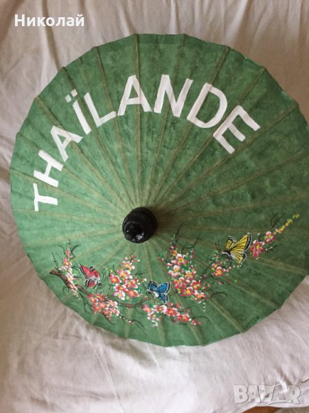 Ръчно изработен, ръчно рисуван тайландски чадър "Цветя и пеперуди", парасол,  Чианг Май/ Chiang Mai, снимка 1
