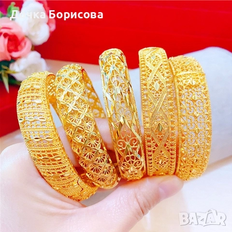 Luxury Gold Bangles Set - дамски гривни 5бр комплект , снимка 1