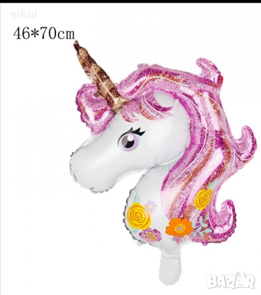 Еднорог Unicorn розова грива глава фолио фолиев балон хелий или въздух парти рожден ден, снимка 1