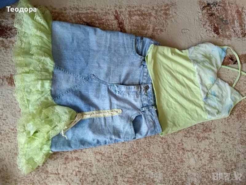 Дънкова пола с  дантела, снимка 1