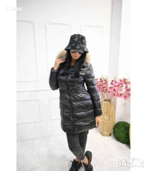 Черно зимнно яке с естествен косъм, снимка 1