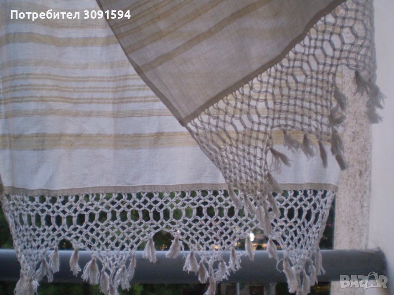 19 в  кърпа памучен  кенар с плетена на една кука дантела , снимка 1