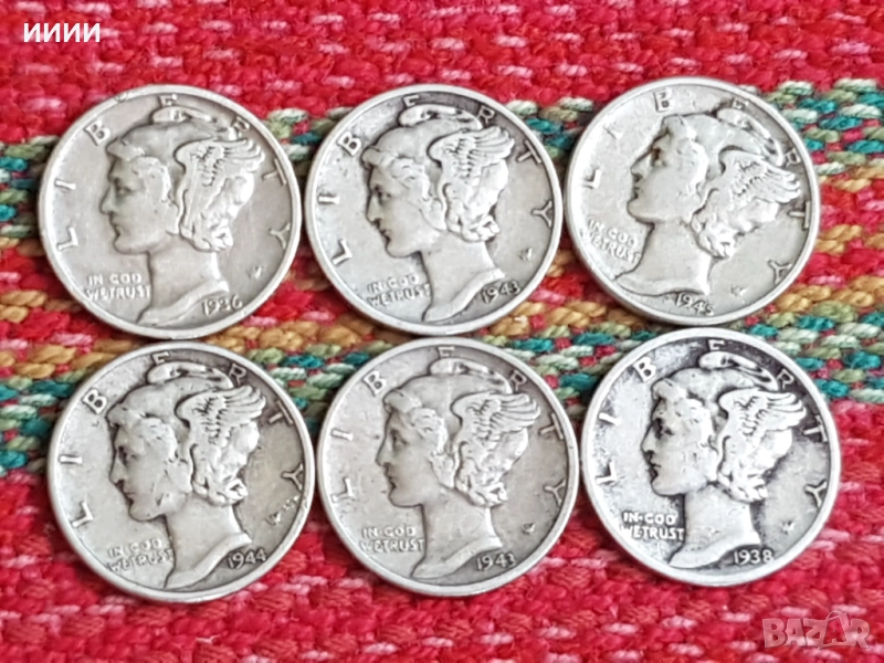 Сребърна монета дайм 6 бр, снимка 1