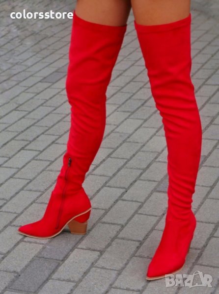 Ботуши на ток - червен велур - O350, снимка 1
