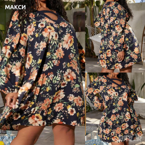 Приказна туника/рокля във флорален десен с красиво деколте, снимка 1