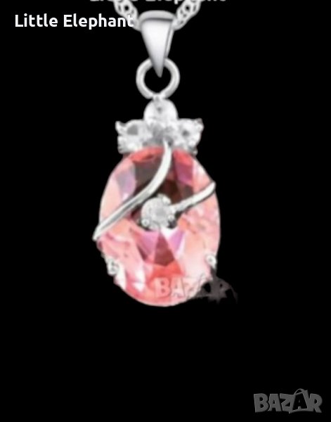 -100 лв Sale Сребърно колие с ланче "Капка",pink с австрийски кристали/ново, снимка 1