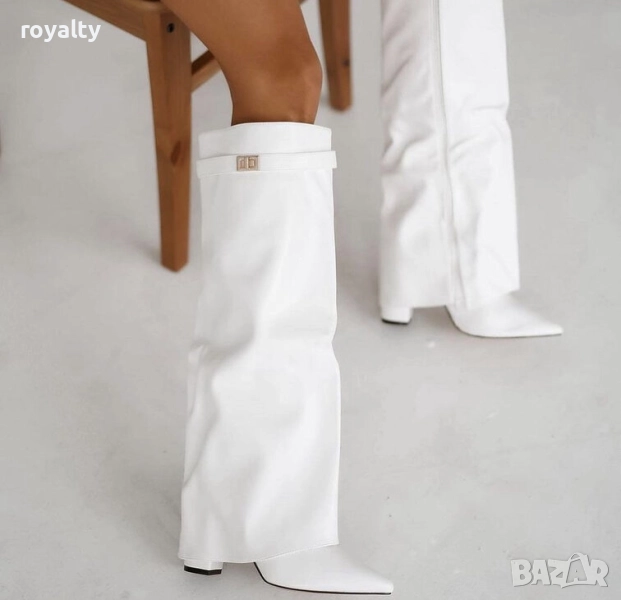 Ботуши на ток - бяла кожа, снимка 1