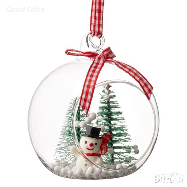 3 броя Комплект Стъклена топка за украшение за коледна елха, Снежен човек с елхи, снимка 1