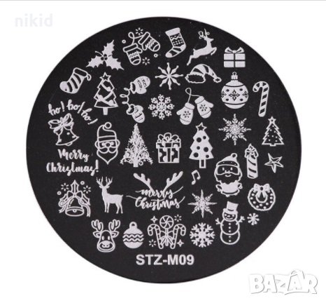 STZ-M09 Коледен Коледна кръгла плочка / щампа шаблон за печат на нокти маникюр, снимка 1