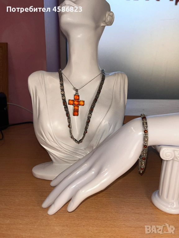 ✨ Сребърен комплект с кехлибар – 3 броя ✨, снимка 1