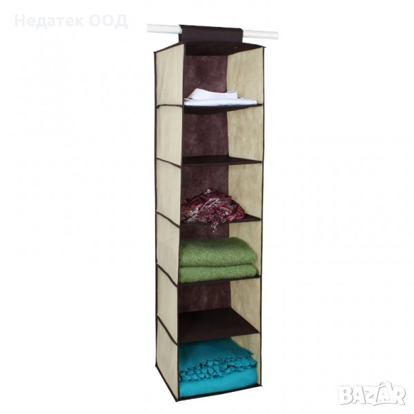 Калъф за съхранение, 6 рафта, 30x30x120 см, бежов/кафяв, снимка 1