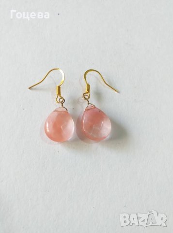 Прелестни обици с красиви камъни Черешов Турмалинов кварц капка, снимка 3 - Обеци - 40714106