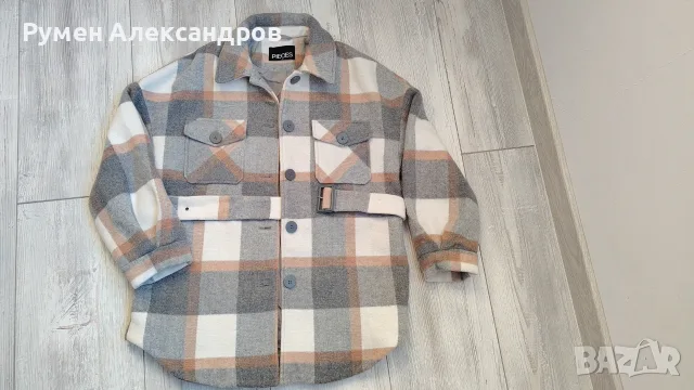 Дамско есенно-зимно бежово каре палто PIECES размер S