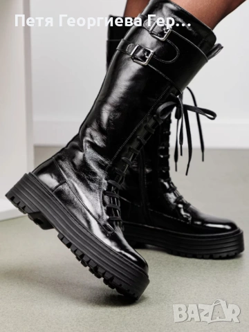 Високи ботуши на Dasha от естествен лак, снимка 3 - Дамски ботуши - 53071366