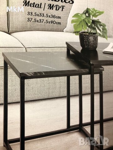 2бр. помощни маси метал и MFD с мрамор ефект, снимка 5 - Маси - 40381019