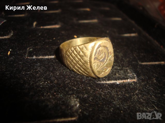 СТАР ПОЗЛАТЕН БРОНЗОВ ПРЪСТЕН ФЛОРАЛНО ОРНАМЕНТИРАН РЪЧНА МАЙСТОРСКА ИЗРАБОТКА МАСИВЕН 9635, снимка 4 - Пръстени - 33789806