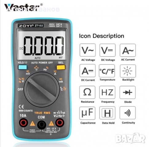 Професионален мултицет ZT102 (уред мултиметър) , снимка 3 - Други - 35270783