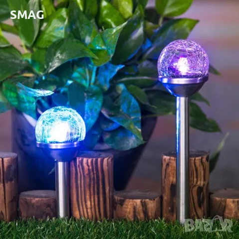 Слънчев фенер соларна лампа стъкло сребро редуващи се цветове 23см S_1176808