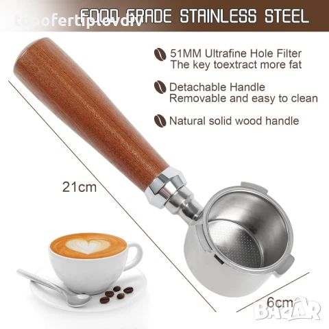 Ръкохватка/портафилтър за  DeLonghi Dedica  51 мм,EC680/EC685/EC785/EC820/E, снимка 6 - Кафемашини - 50535071