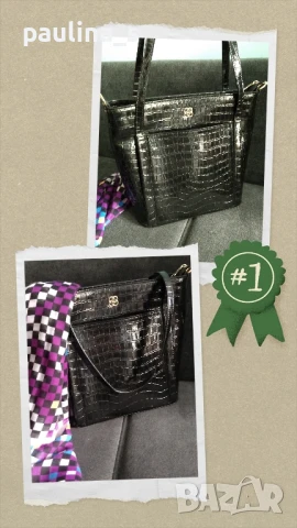 Два различни броя / Маркова чанта тъмно синя и Черна Лачена с кроко ефект , снимка 9 - Чанти - 36909530