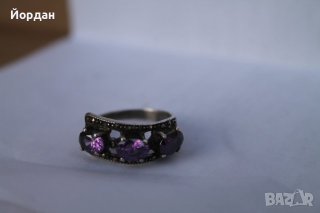 Дамски сребърен пръстен аметист с маркезити, снимка 10 - Други ценни предмети - 44278660