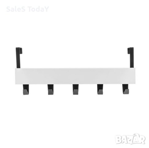 Закачалка за врата, кука, дърво и метал, 5 места, 38x7x16 см , бяла, снимка 2 - Закачалки - 42649948