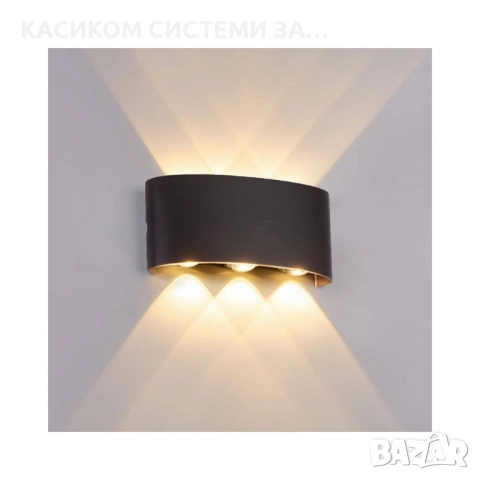 Фасадна лампа аплик , 6*1W, 4000K, IP44, Черен 