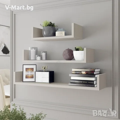 Комплект от 3 стенни полици, етажерки, 40/60/80x11x18 см, снимка 2 - Етажерки - 55739724