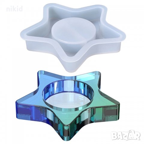 Звезда поставка основа за свещ силиконов молд форма калъп за смола гипс шоколад свещник, снимка 3 - Форми - 35440244
