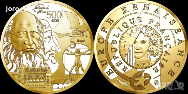 5 евро златна монета "500 години от смъртта на Да Винчи" 2019 0.5 грама