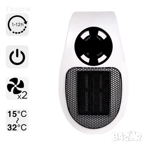 Вентилаторна печка за контакт 400W с дистанционно, снимка 2 - Отоплителни печки - 51970617