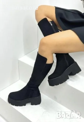 Ботуши на платформа - черен велур - BG20, снимка 2 - Дамски ботуши - 31883824