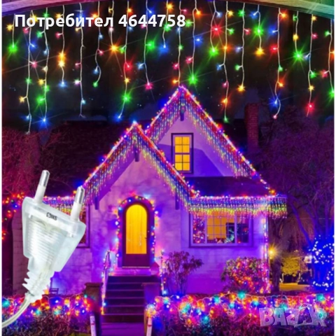 Коледна украса LED ресни 12 метра – водоустойчива инсталация с 8 режима на светене, идеална за дома,