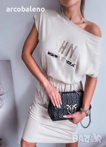 Дамска памучна рокля, украсена с пайети, снимка 3 - Рокли - 50609630