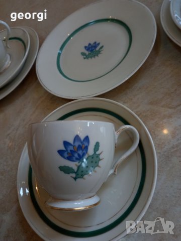 Троен сет датски фин костен порцелан кактус KPM Kobenhavns Maleri, снимка 2 - Чаши - 39335365