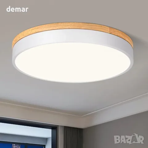 Кръгъл LED плафон Qamra 36 W с дървесен акцент